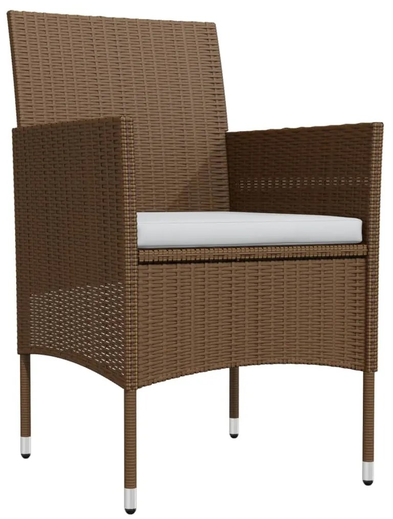 5 pcs conjunto de jantar p/ jardim c/ almofadões castanho/preto