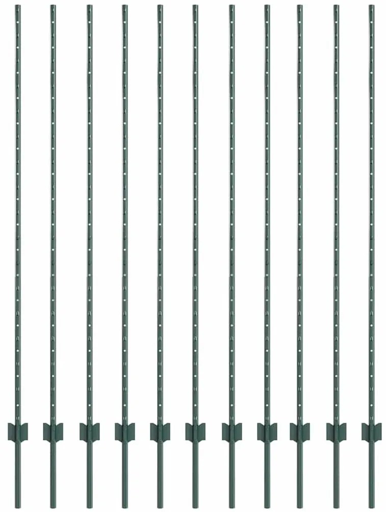 Postes de Cerca 11 pcs Canal U Verde 150 cm Aço