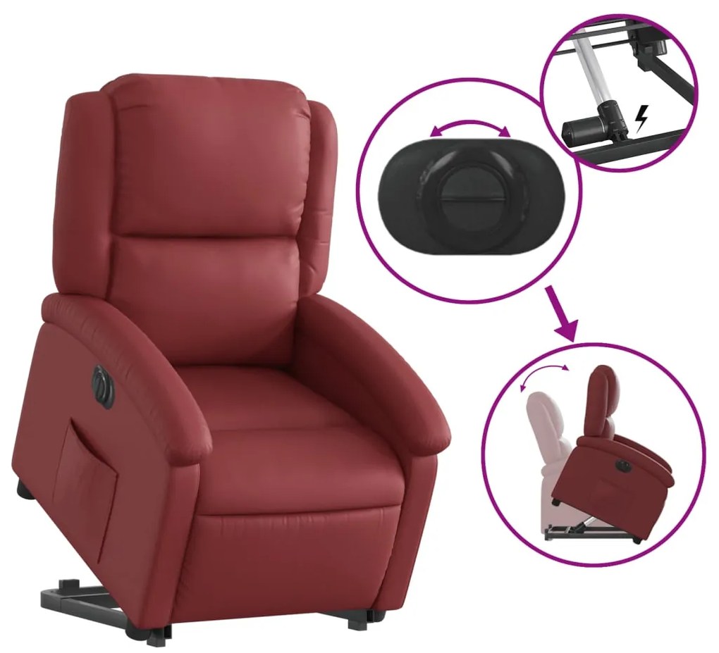 Poltrona reclin. elevatória elétrica couro artif vermelho-tinto
