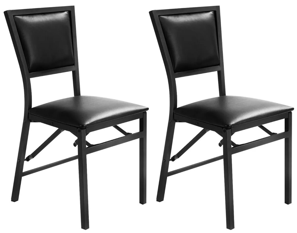 Conjunto de 2 cadeiras dobráveis estofadas em PU com encosto alto e estrutura metálica para sala de jantar castanho escuro