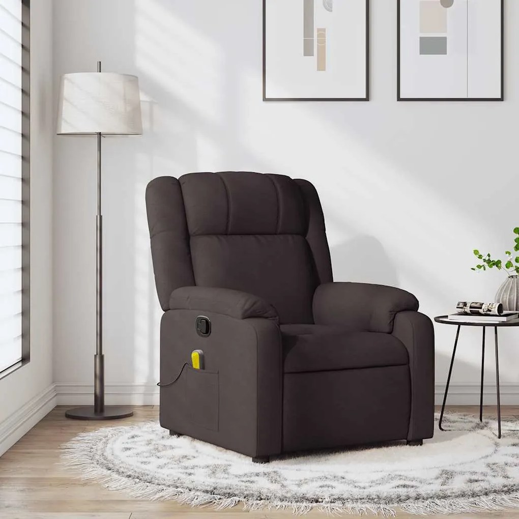 vidaXL Poltrona de massagens reclinável tecido castanho-escuro