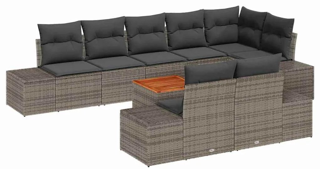 Conjunto de Sofá de Jardim 9 Peças com Almofadas Cinzas em Rattan de P