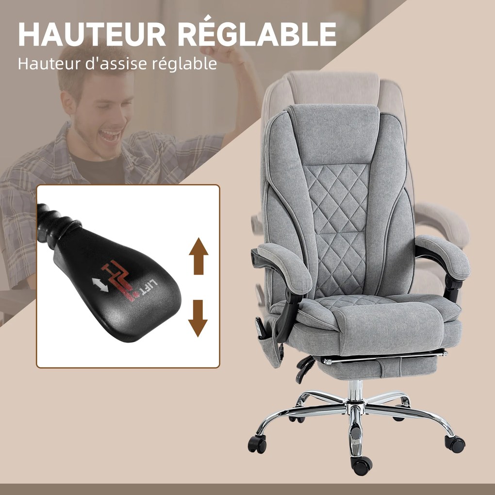 Cadeira de escritório com função de massagem e aquecimento, altura ajustável, encosto reclinável, comando à distância e apoio para os pés retrátil, ci