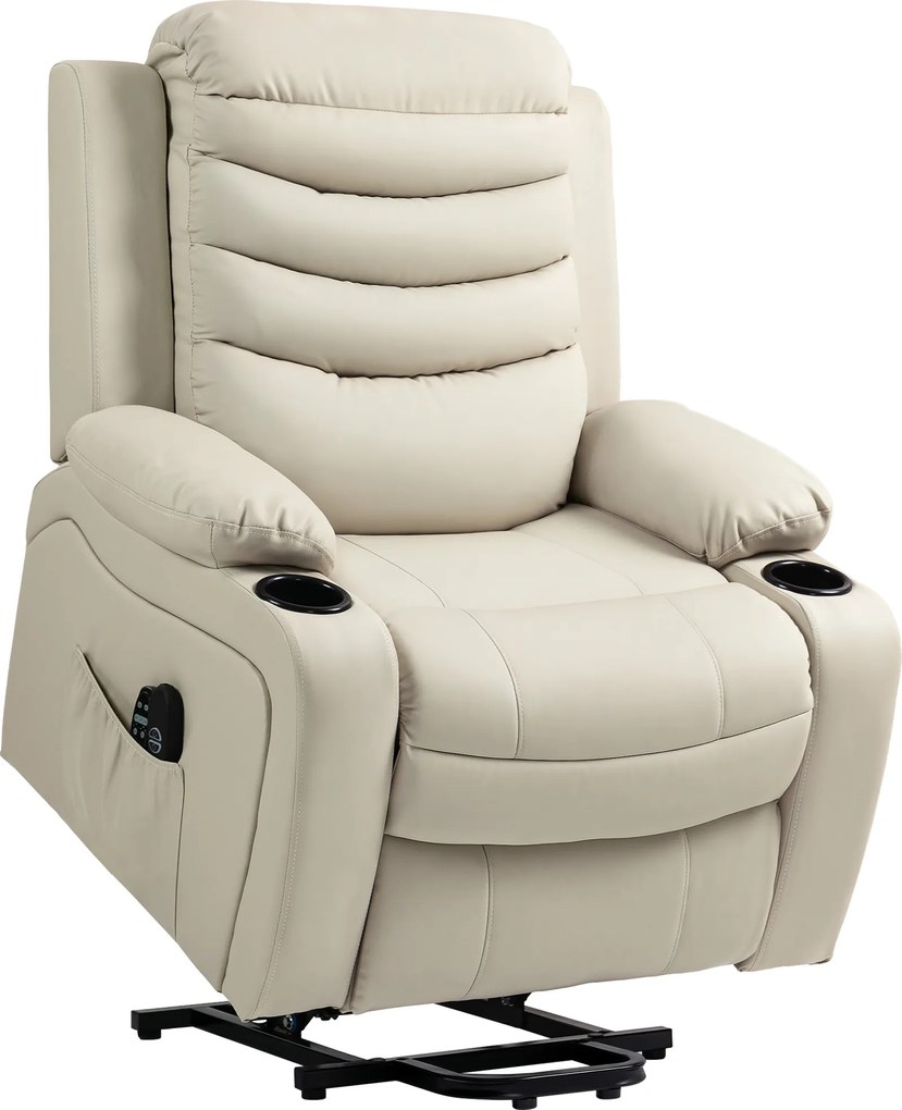 HOMCOM Poltrona Relax Reclinável Elétrica Elevatória com Massagem Vibratória Aquecimento e Porta USB 93x95,5x100 cm Creme | Aosom Portugal