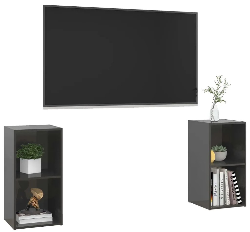 Móveis de TV 2 pcs derivados de madeira cinza brilhante