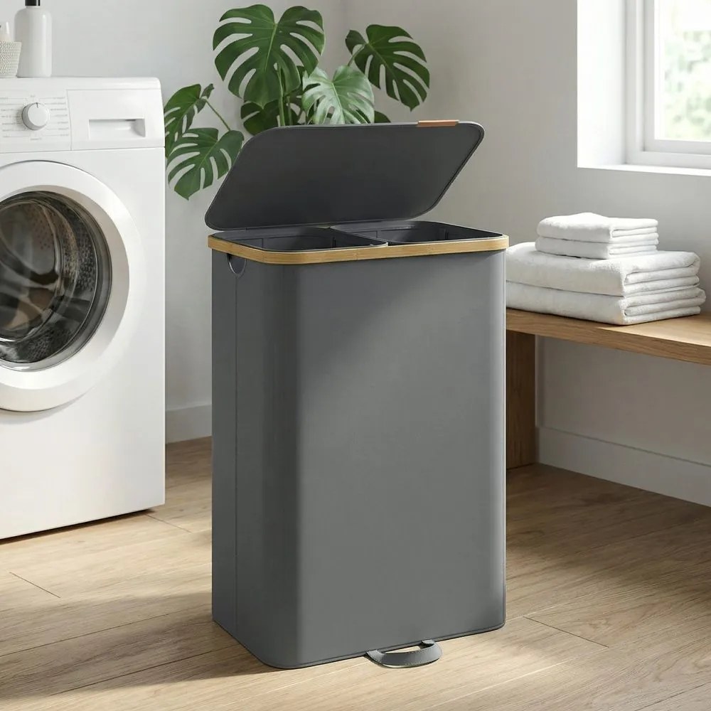 Cesto da roupa suja com tampa 150L, 52 x 38,5 x 75 cm cinzento
