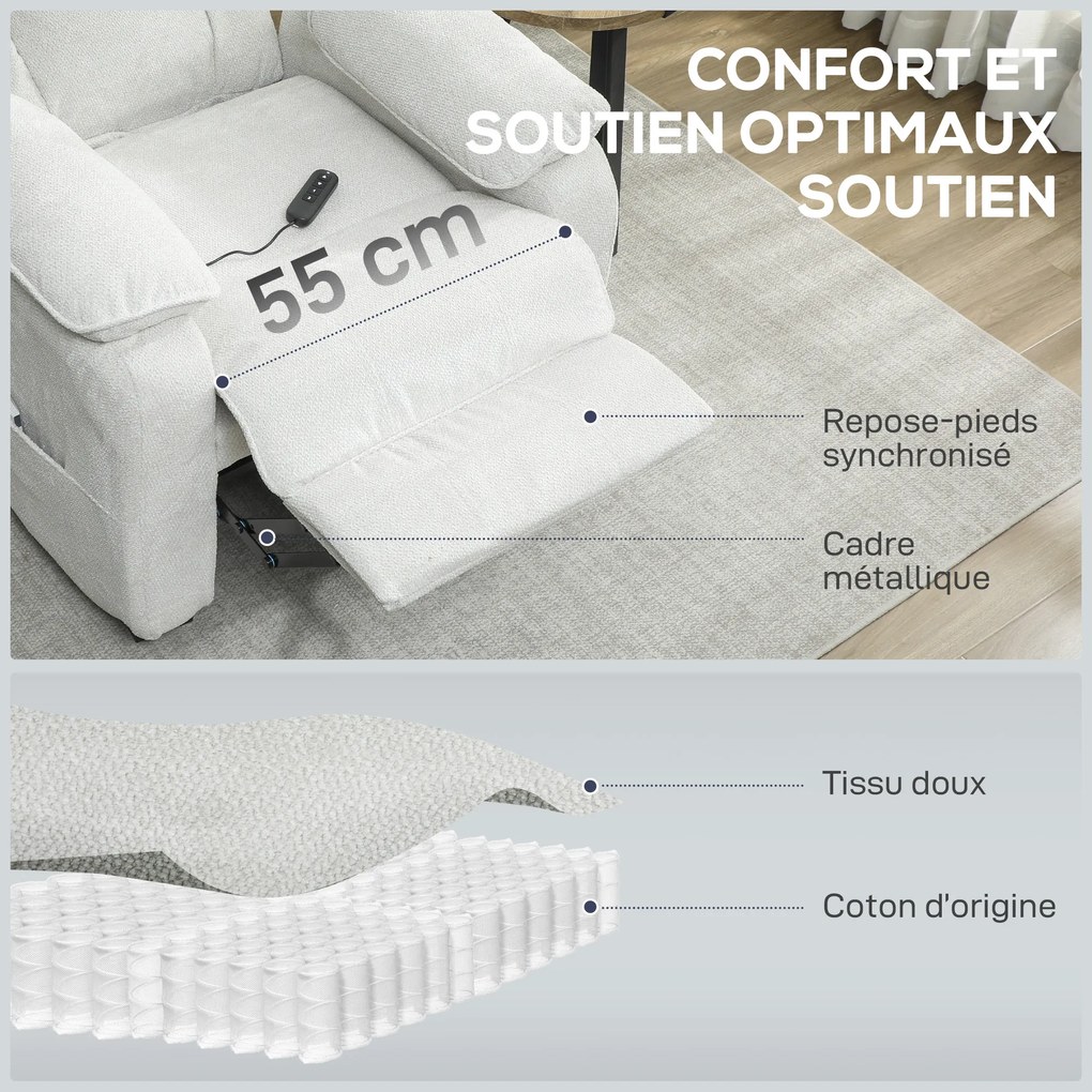 Cadeirão de Relaxamento Reclinável, 90 x 86 x 103 cm, Inclinação Elétrica até 150°, Bege