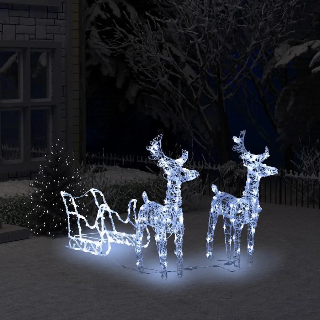 Decoração de Natal renas/trenó 160 luzes LED 130 cm acrílico