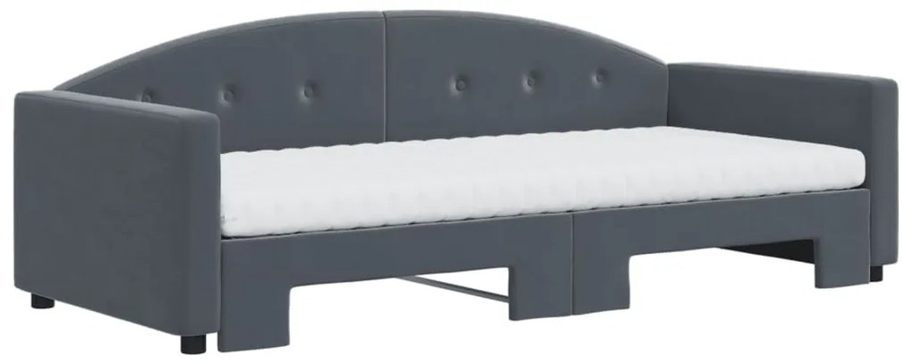 Sofá-cama c/ gavetão e colchões 90x190cm veludo cinzento-escuro