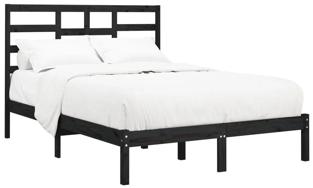 Estrutura de cama 140x190 cm madeira maciça preto