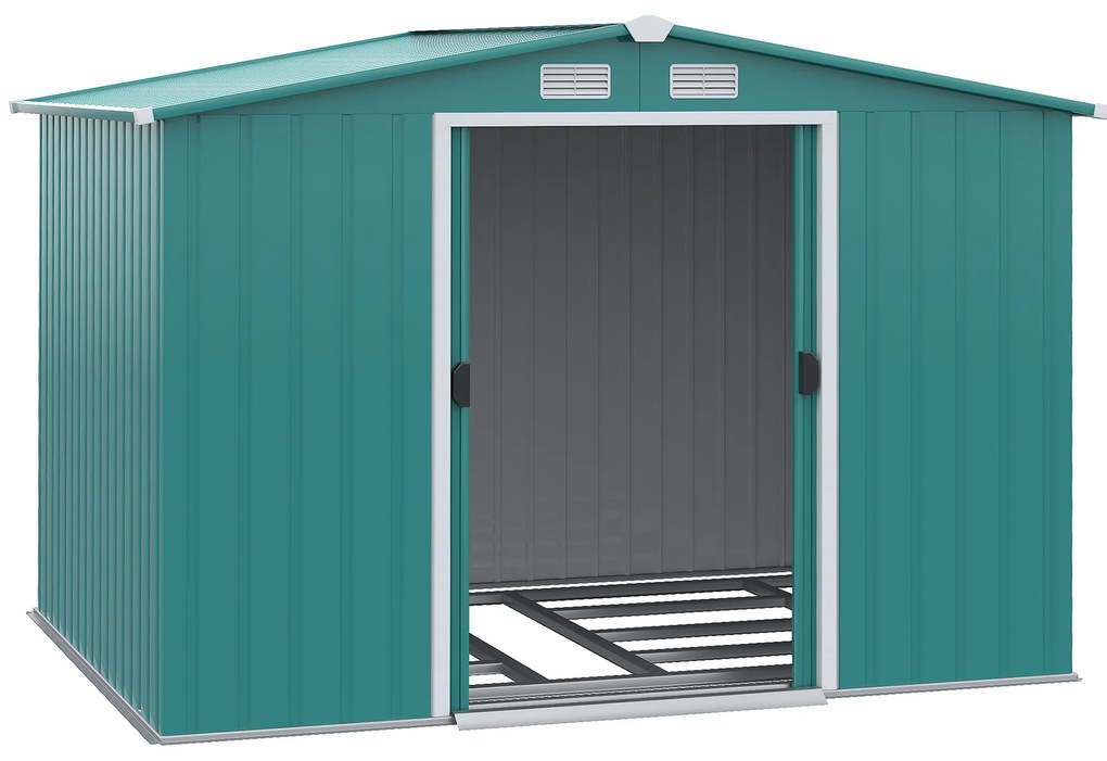 Outsunny Abrigo de Jardim 260x206x179cm 4,7m² Abrigo de Aço Galvanizado com Portas de Correr e Ventilações para Armazenamento de Ferramentas Verde