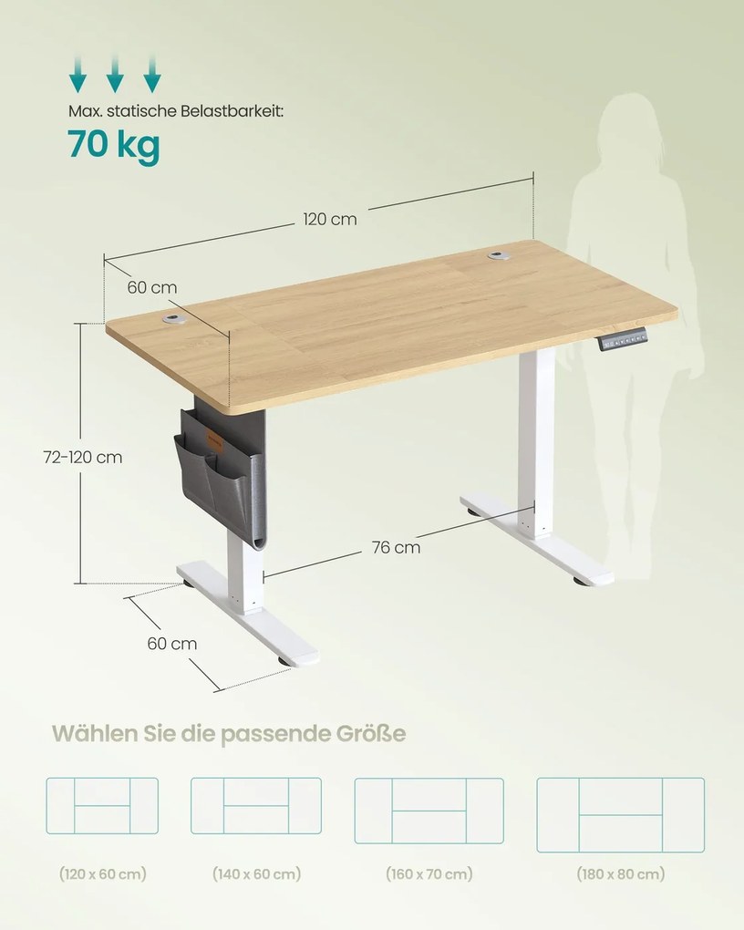 Secretária elétrica com altura ajustável 60 x 120 x (72-120) cm branca e bege