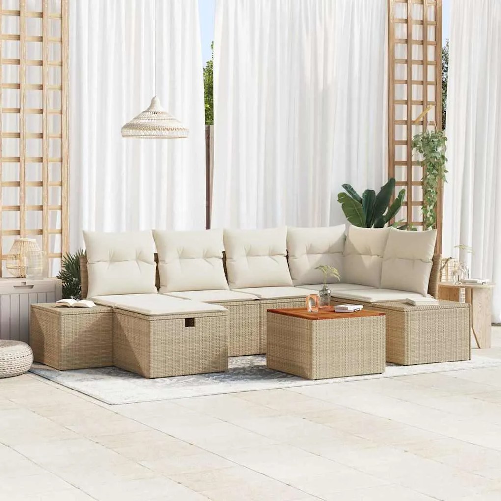 vidaXL Conjunto de Sofá de Jardim 7 pcs Bege Rattan Sintético