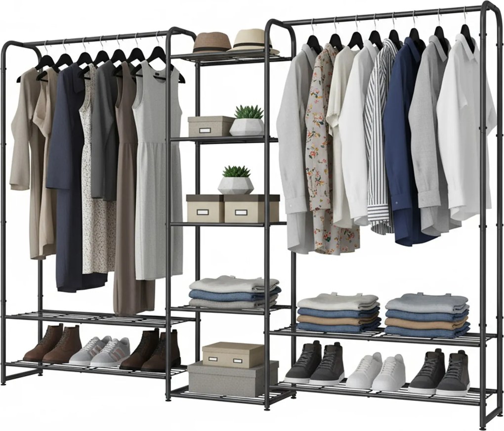 Guarda roupa aberto com prateleiras 29 x 182,4 x 158,4 cm preto