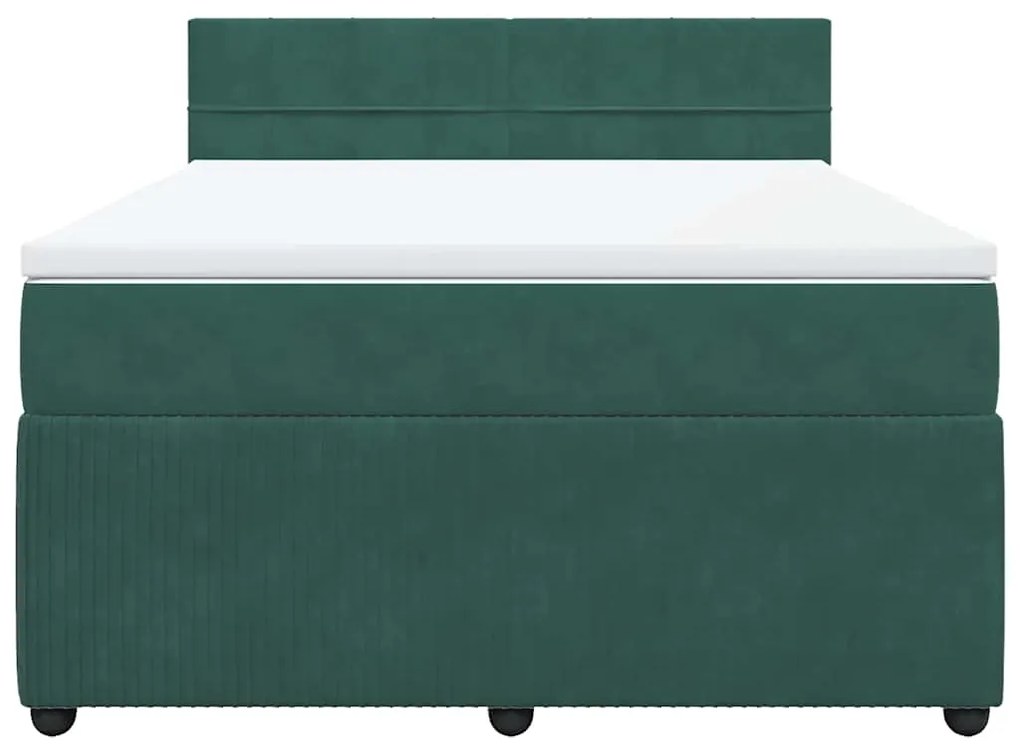 Cama com molas/colchão 160x200 cm veludo verde-escuro