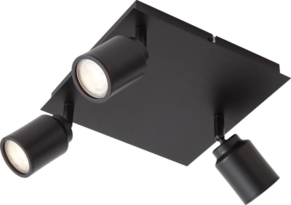 Foco de casa de banho moderno quadrado preto 3 luzes IP44 - Ducha