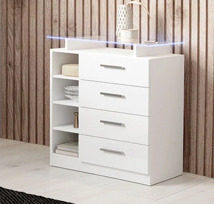 Consola de Entrada Coimbra 4C – 80x35x87 cm – Branco Brilhante com 4 G