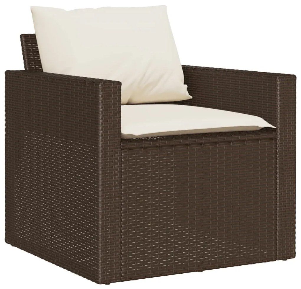 4 pcs conjunto sofás de jardim c/ almofadões vime PE castanho