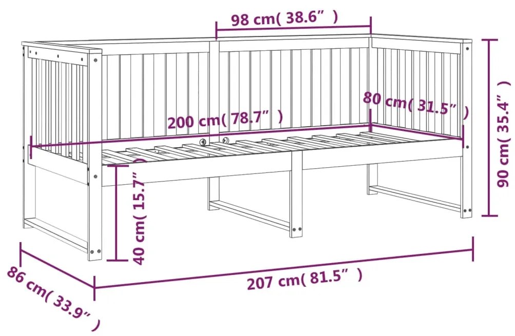 Sofá-cama 80x200 cm madeira de pinho maciça cinzento