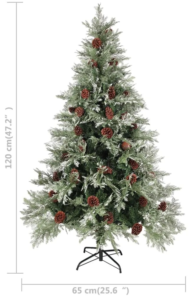 Árvore de Natal com pinhas 120 cm PVC e PE verde e branco