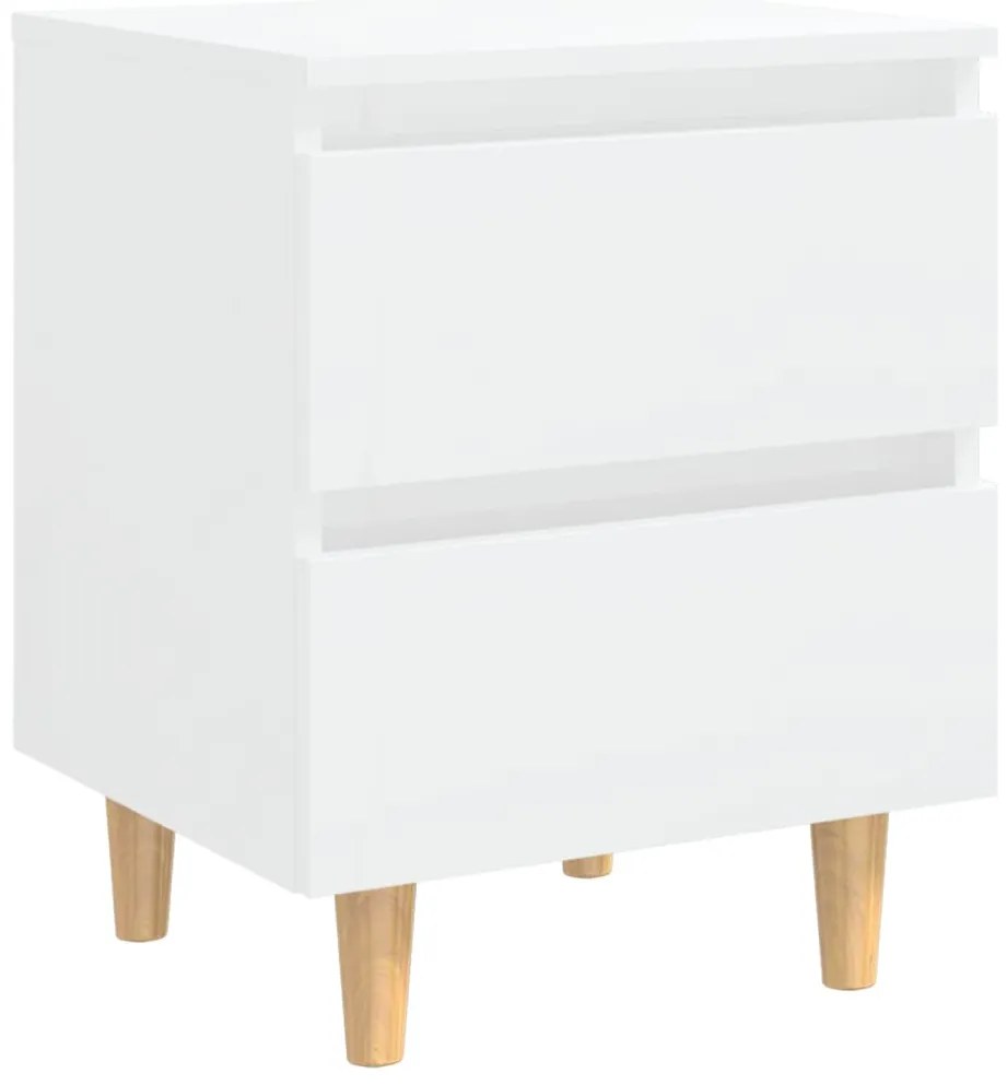 Mesas cabeceira 2 pcs pernas pinho 40x35x50 cm branco brilhante