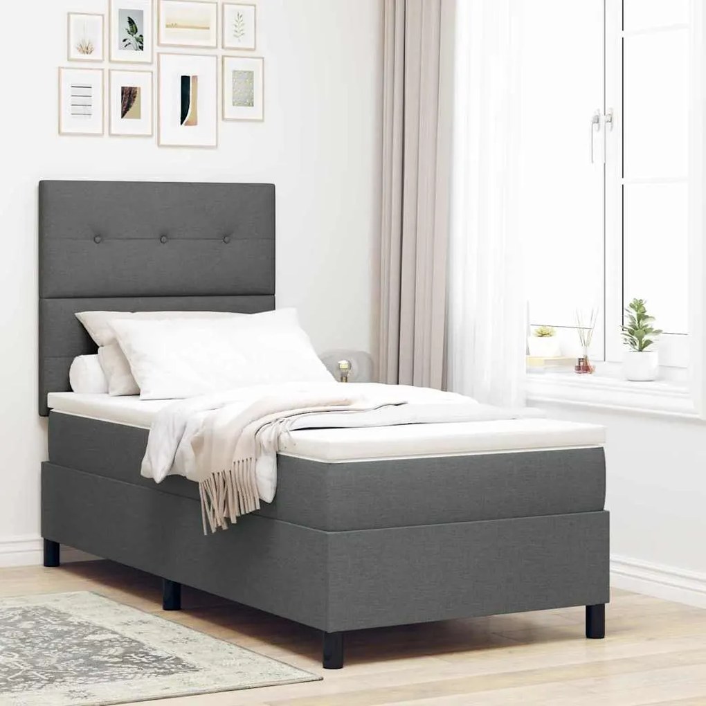 vidaXL Cama Box com colchão Cinza Escuro 80 x 200 cm tecido