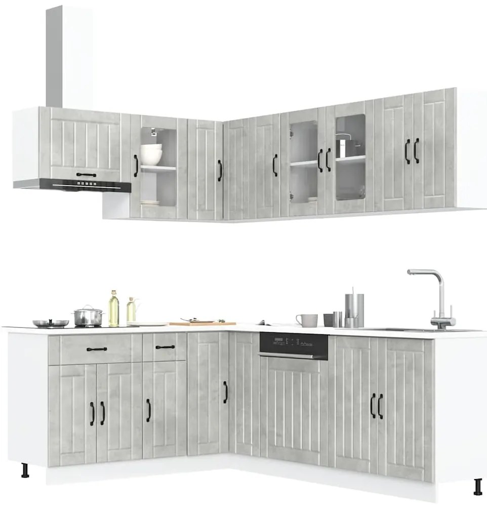 vidaXL 11 peças armário de cozinha conjunto Lucca concreto cinza