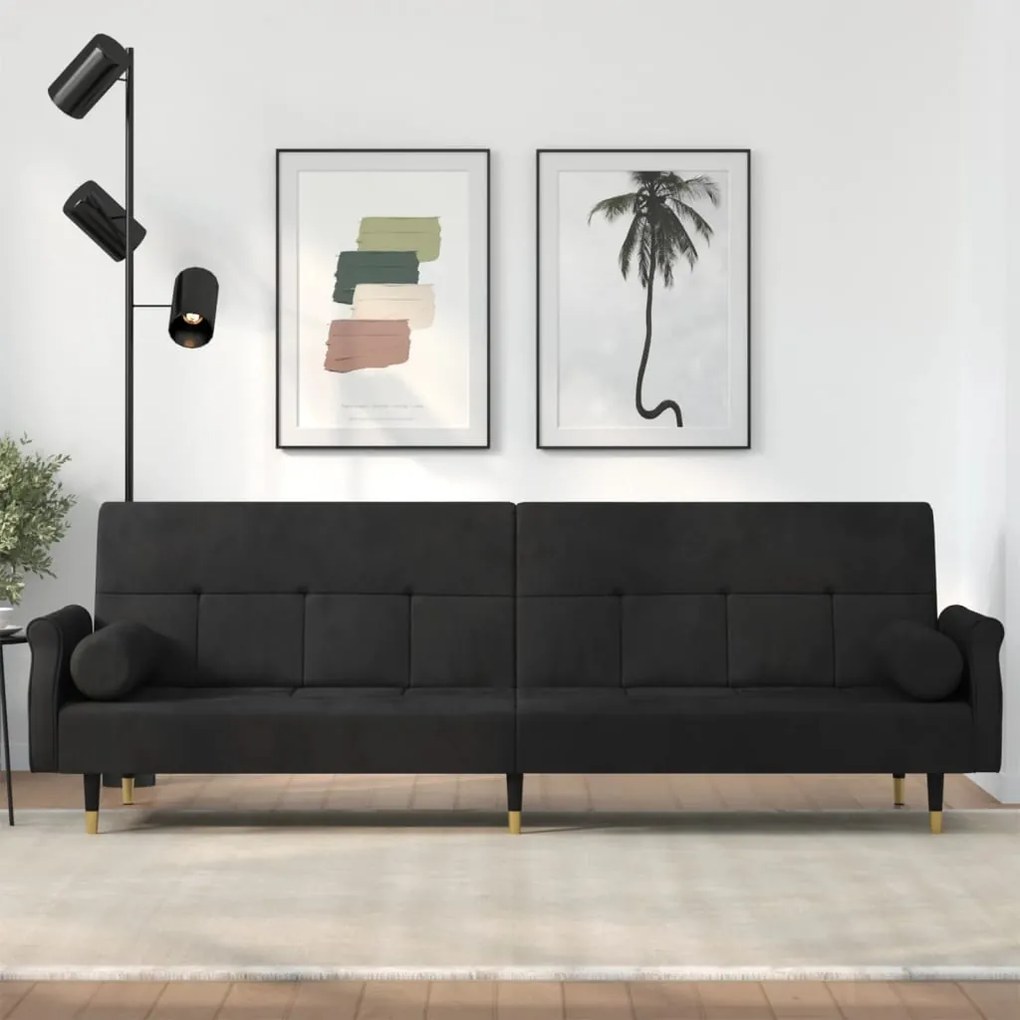 vidaXL Sofá-cama com almofadões veludo preto
