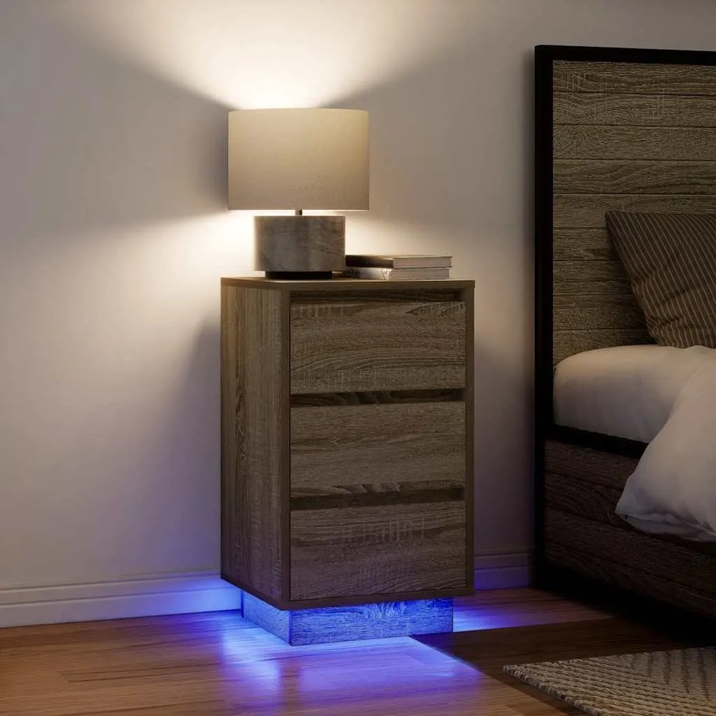 vidaXL Mesa de cabeceira com luzes LED 38x34x65 cm carvalho sonoma