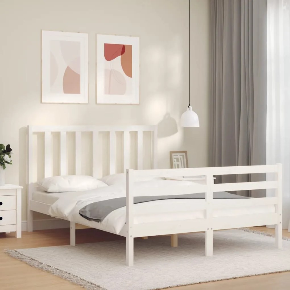 Cama sem colchão 140x190 cm madeira de pinho maciça branco