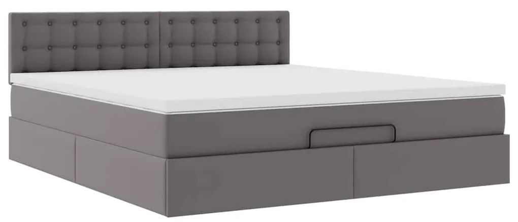 Estrutura de cama otomana com colchão cinza couro falso