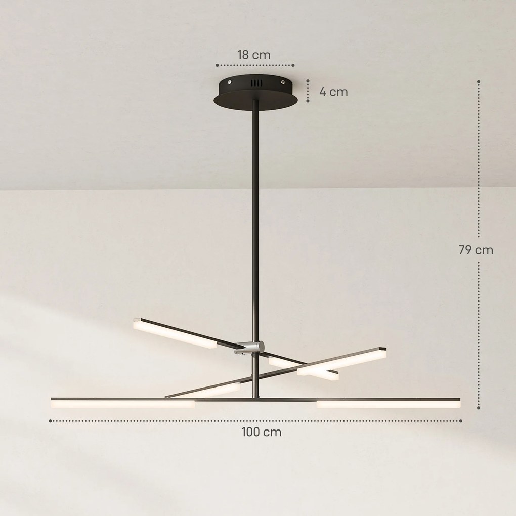 Candeeiro Suspenso Moderno Candeeiro de Teto LED com Ângulo de Luz Ajustável Tela de Acrílico Ø100x79 cm Preto