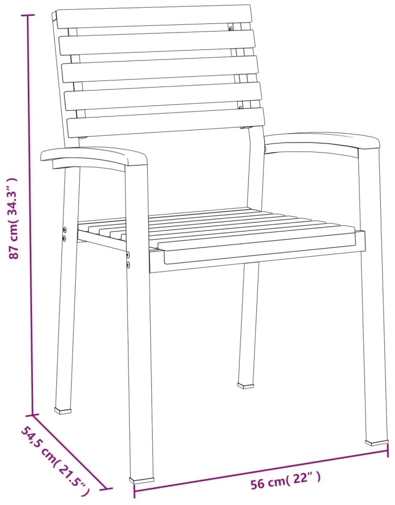 Cadeiras de jardim empilháveis 4 pcs acácia maciça e metal