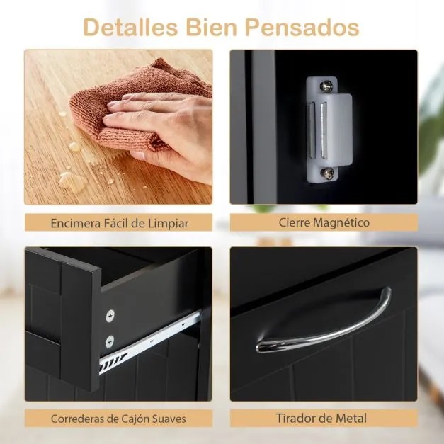 Armário de cozinha 100 x 35 x 90,5 cm com caixote lixo rebatível de 42 L 2 gavetas Estante ajustável para sala de jantar Preto