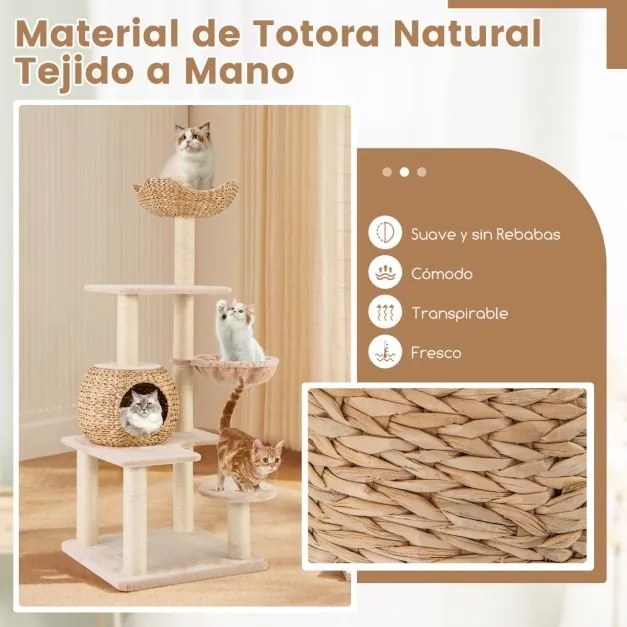 Arranhador para gatos 150 CM Torre para gatos de 5 camadas com postes de arranhar de sisal Poleiro de sisal Condomínio  Almofadas laváveis Bege