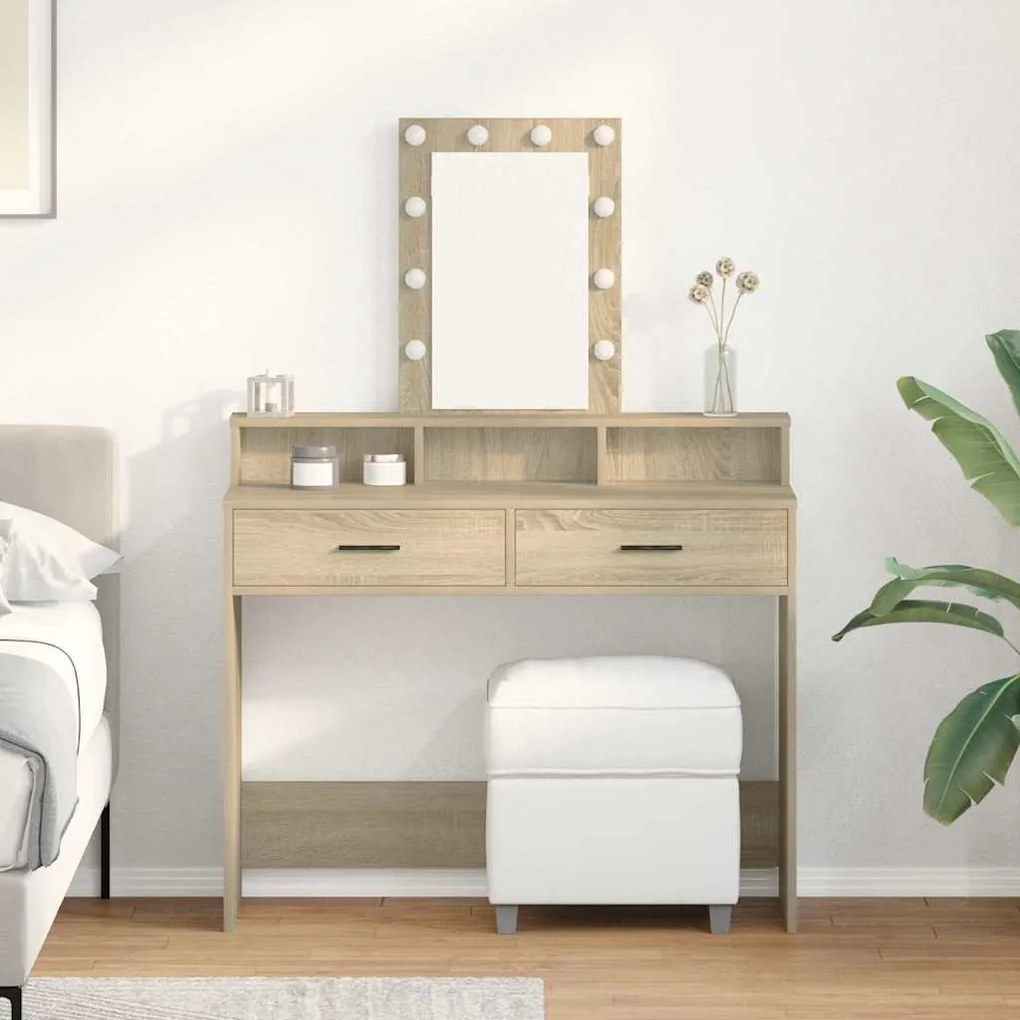 Mesa de Maquiagem vidaXL com Luzes LED Carvalho Sonoma 100x41x140 cm