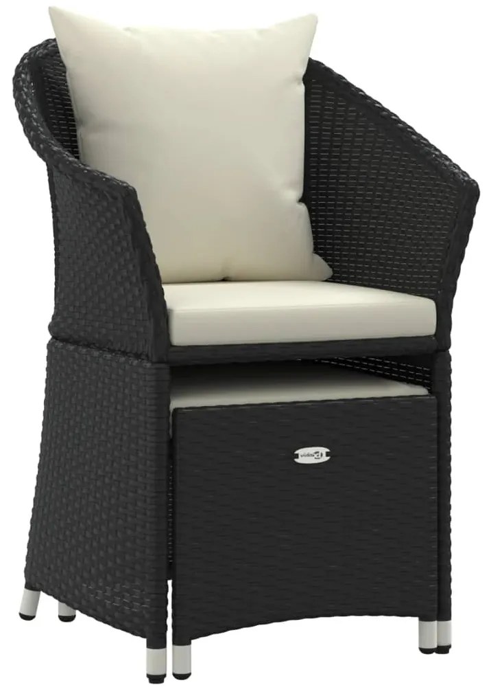 2 pcs conjunto lounge de jardim c/ almofadões vime PE preto