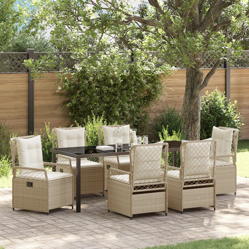 vidaXL Conjunto de Jantar de Jardim de 7 Peças Bege Rattan Poli