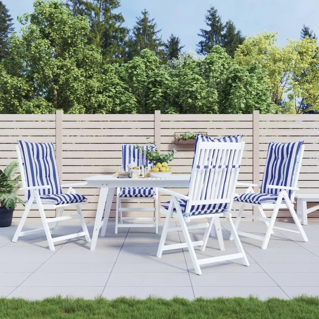 vidaXL Almofadões cadeiras altas jardim 4pcs tecido riscas azul/branco