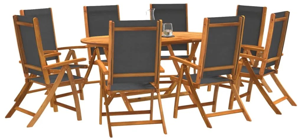 vidaXL 9 pcs conjunto de jantar para jardim acácia maciça e textilene