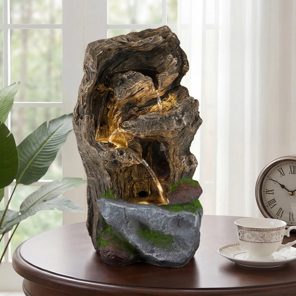Fonte de Jardim em Cascata, 30,5 x 26 x 53 cm, 4 Níveis com Iluminação LED, Natural