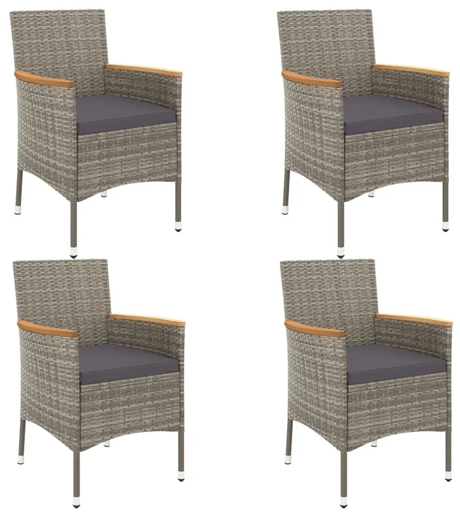 5 pcs conjunto bistrô de jardim c/ almofadões vime PE cinza