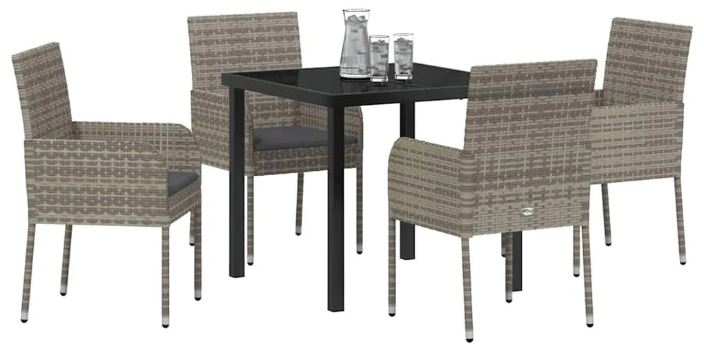 Conjunto de Jantar de Jardim com 5 Peças e Almofadas Cinza Polirattan