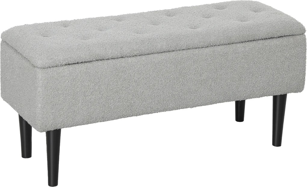 HOMCOM Banco de Armazenamento em Borrego Capacidade 47L Tampa Abatível e Pés de Madeira de Borracha Carga 120 kg 95x38x45 cm Cinza | Aosom Portugal