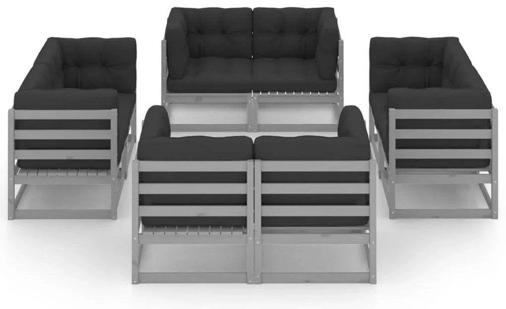 8 pcs conjunto lounge de jardim c/ almofadões pinho maciço