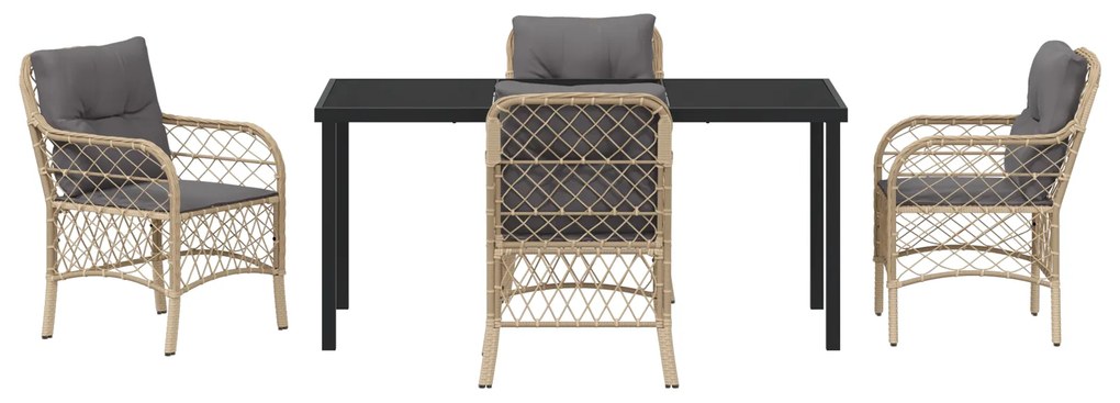 Conjunto de Jantar Jardim com Almofadas Bege Poli Rattan