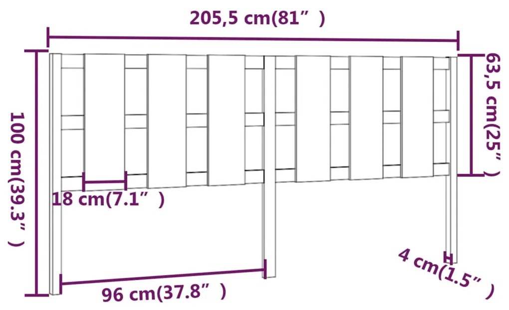 Cabeceira de cama 205,5x4x100 cm pinho maciço cinzento