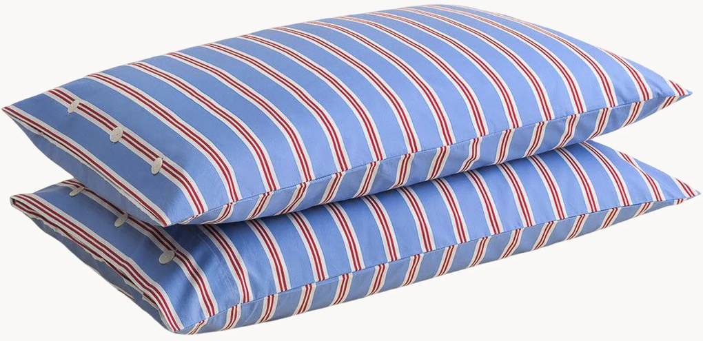 Fronhas de almofada em percal de algodão Striped Blue, conjunto de 2