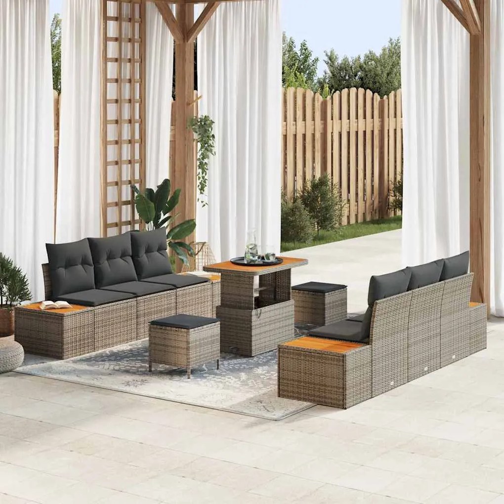 vidaXL Conjunto de Sofá de Jardim 9 pcs Cinzeto Rattan Sintético