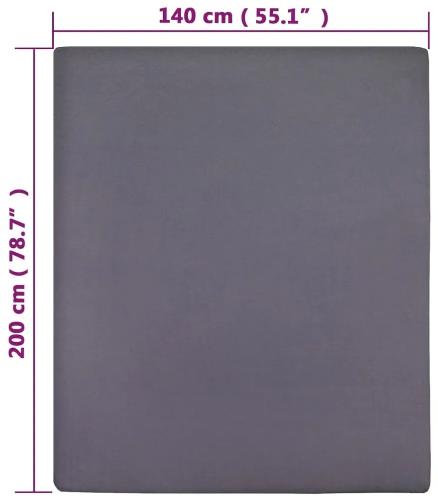 Lençóis ajustáveis 2 pcs 140x200 cm algodão jersey antracite